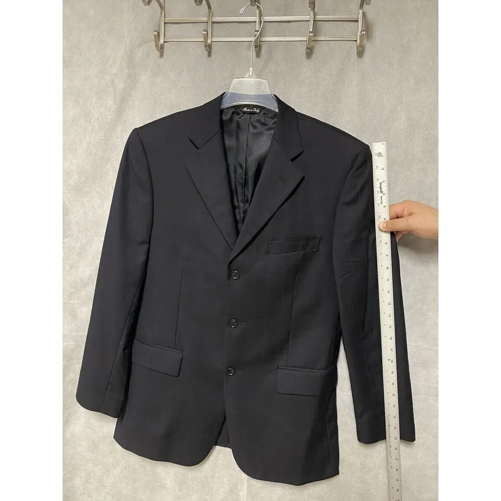 Gianni Manzoni Suit‎ Men 40R Blue Windowpane 3 B Italy Super 140 Pants 33 Luxury
